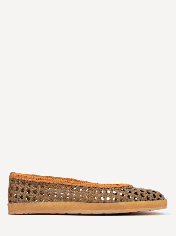 Weeve Handwoven Leather Ballet Flats Butterscotch made by Laidback London