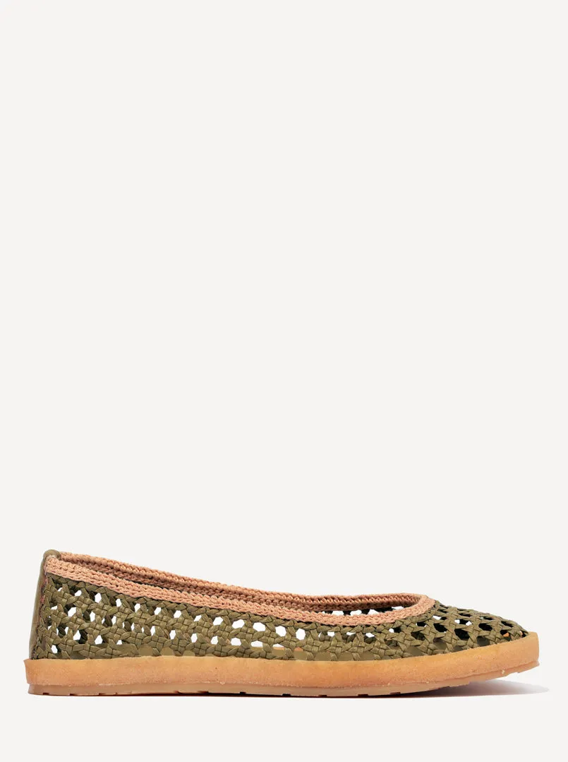 Weeve Handwoven Leather Ballet Flats Avocado Beige sold by Laidback London