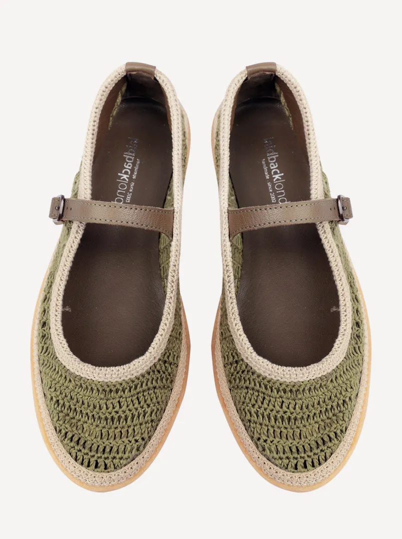Loom Hand-Crocheted Mary Jane Flats Khaki Natural sold by Laidback London product image thumbnail 3