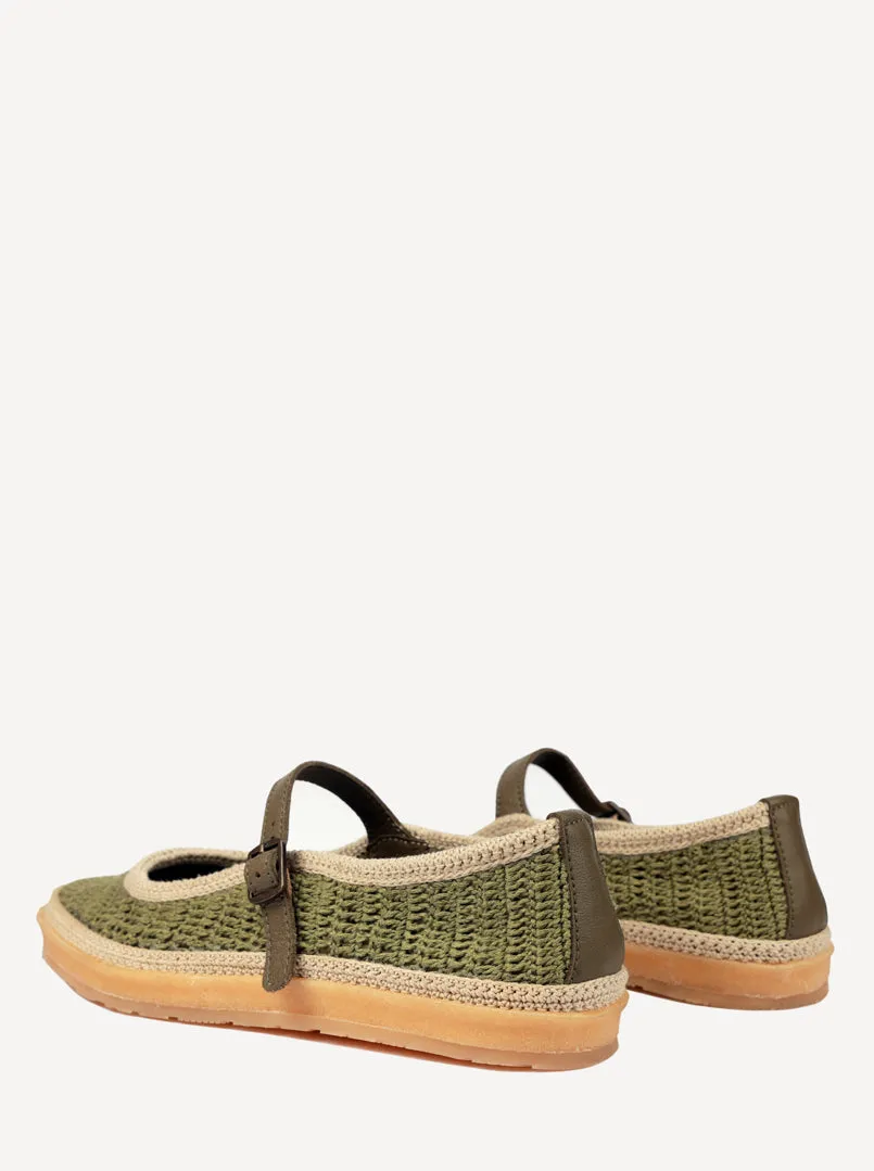 Loom Hand-Crocheted Mary Jane Flats Khaki Natural sold by Laidback London product image thumbnail 2