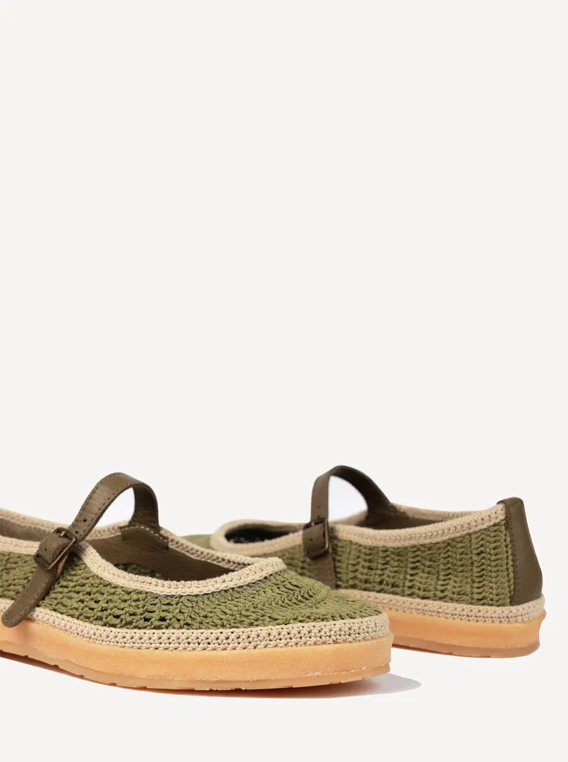 Loom Hand-Crocheted Mary Jane Flats Khaki Natural sold by Laidback London product image thumbnail 5