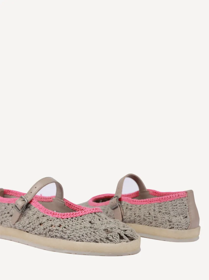 Knott Hand-Crocheted Mary Jane Flats Light Grey Pink sold by Laidback London product image thumbnail 4