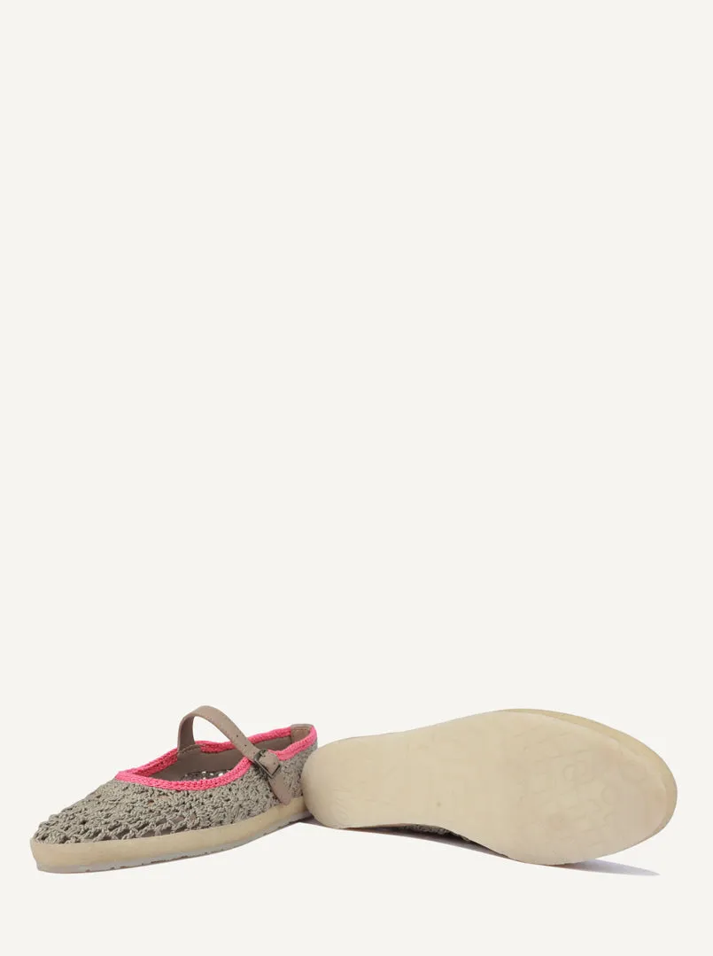 Knott Hand-Crocheted Mary Jane Flats Light Grey Pink sold by Laidback London product image thumbnail 5