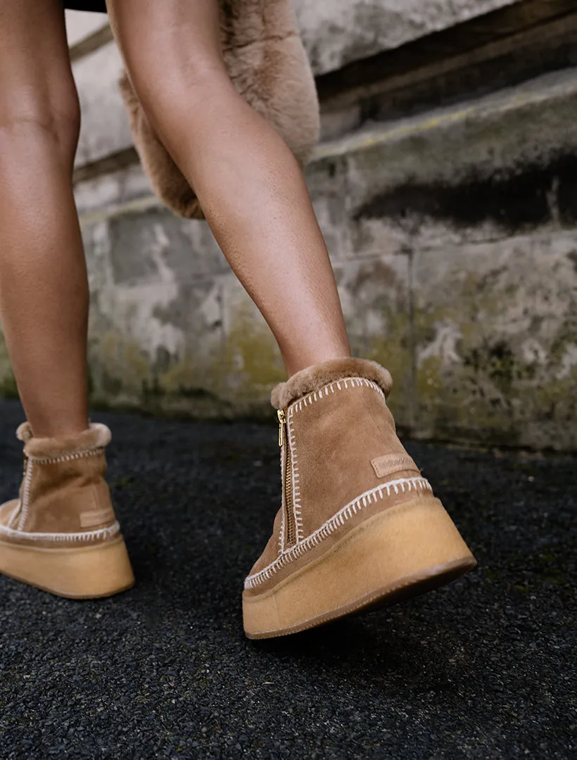 Setsu Platform Crochet Ankle Boot Saffron Suede Natural sold by Laidback London product image thumbnail 5
