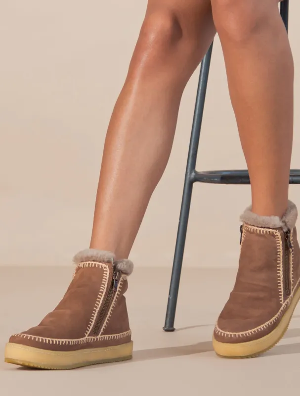 Setsu Crochet Side Zip Ankle Boot Camel Suede - Preorder - Ships 22 July 2026 made by Laidback London