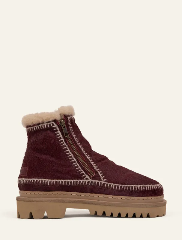 Setsu 3.0. Crochet Ankle Boot Burgundy Pony Wheat made by Laidback London
