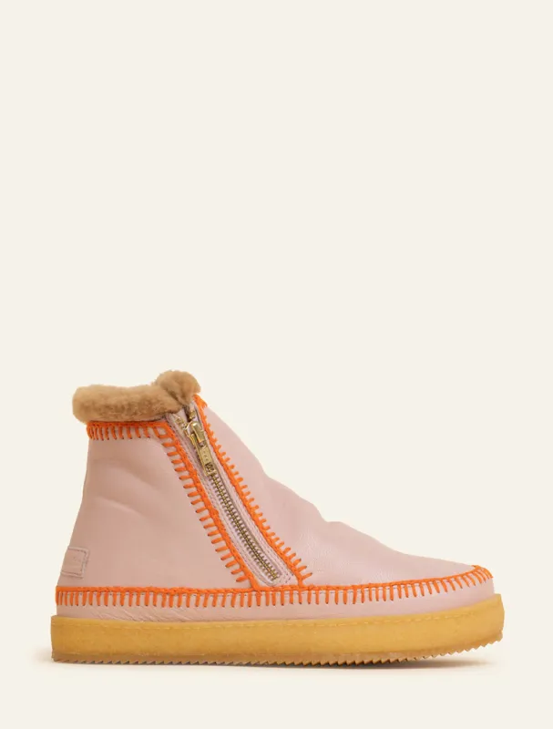 Setsu Crochet Ankle Boot Misty Rose Leather Orange made by Laidback London