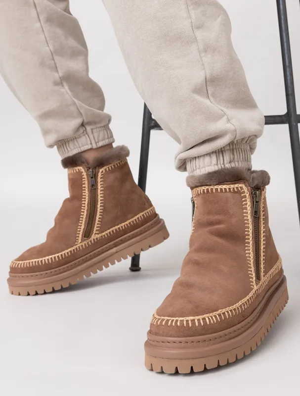 Setsu 4.0. Crochet Ankle Boot Camel Suede Beige - Preorder - Ships 22 July 2026 made by Laidback London