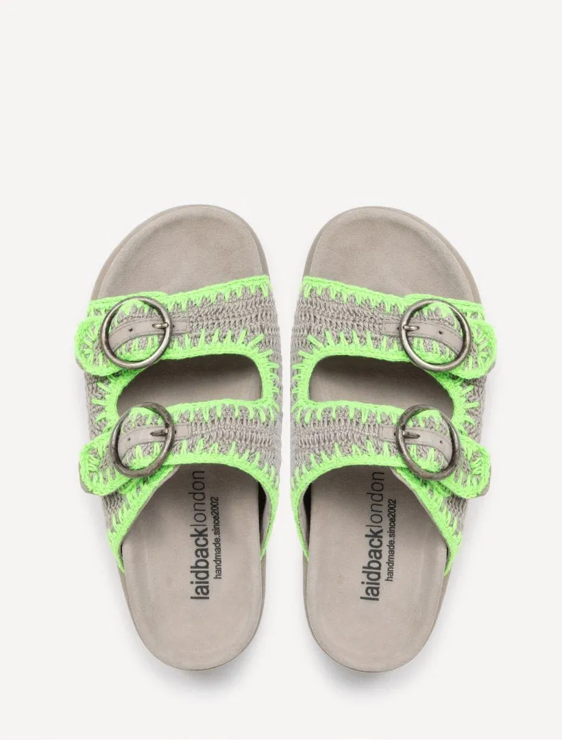 Clay Handwoven Crochet Double-Buckle Sandals Neon Green sold by Laidback London product image thumbnail 2