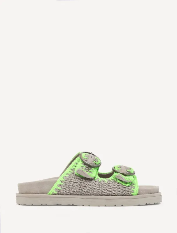 Clay Handwoven Crochet Double-Buckle Sandals Neon Green made by Laidback London