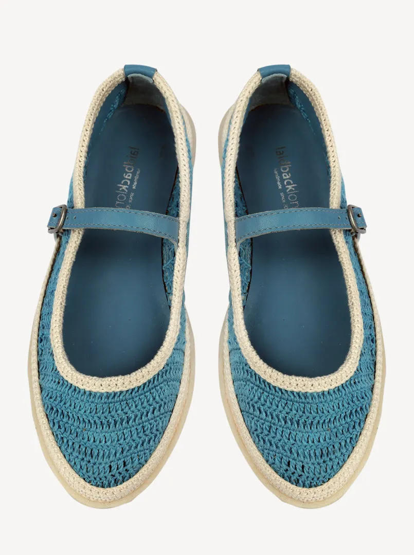 Loom Hand-Crocheted Mary Jane Flats Sky Blue Off White sold by Laidback London product image thumbnail 5