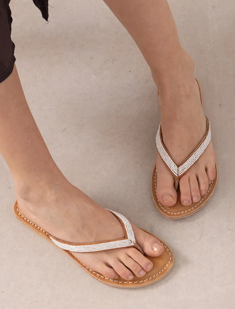 Seri Flat Leather Sandal Cream sold by Laidback London