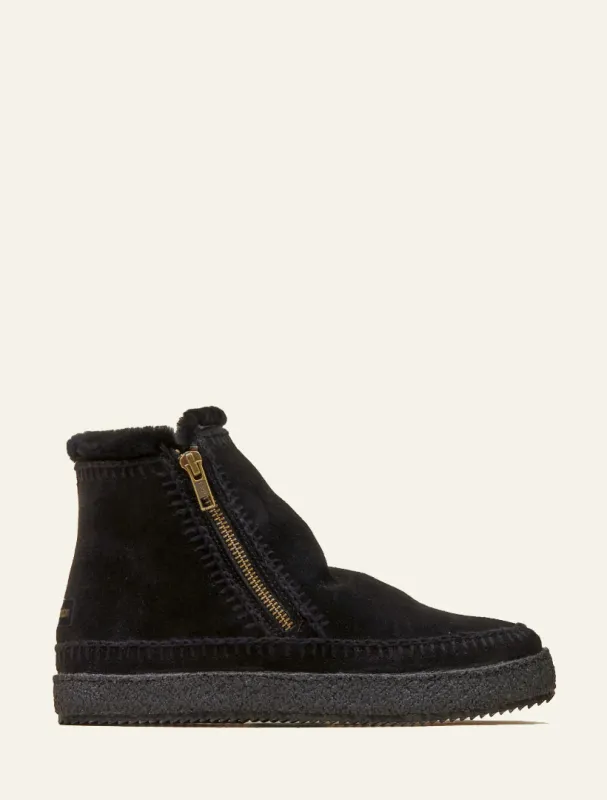 Setsu Crochet Ankle Boot Black Suede made by Laidback London