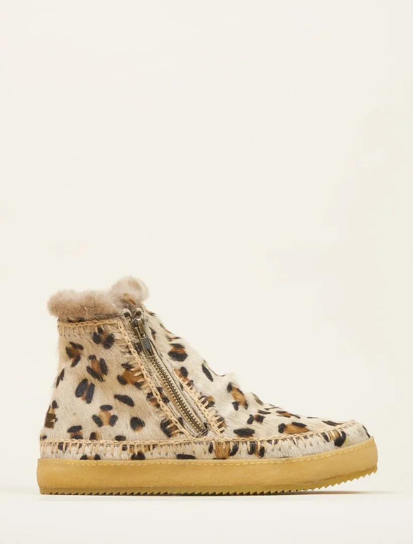 Setsu Crochet Side Zip Ankle Boot Leopard Beige sold by Laidback London