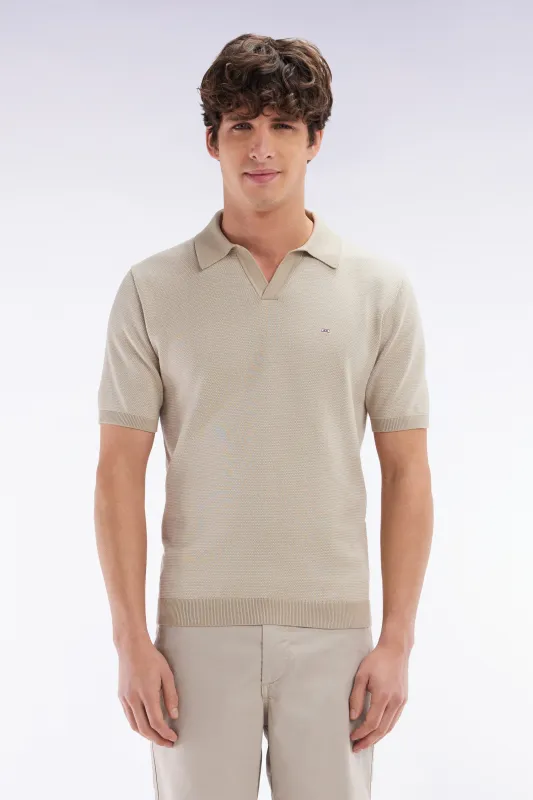 Pull col polo en coton beige coupe droite made by Eden Park