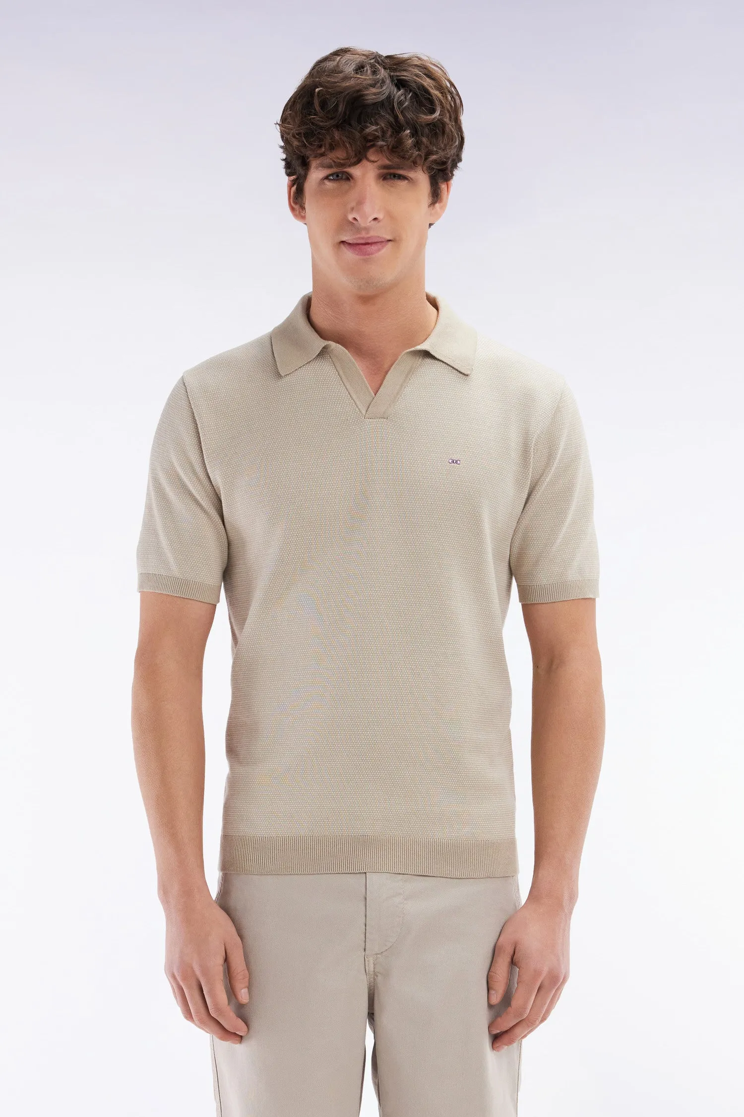Pull col polo en coton beige coupe droite sold by Eden Park