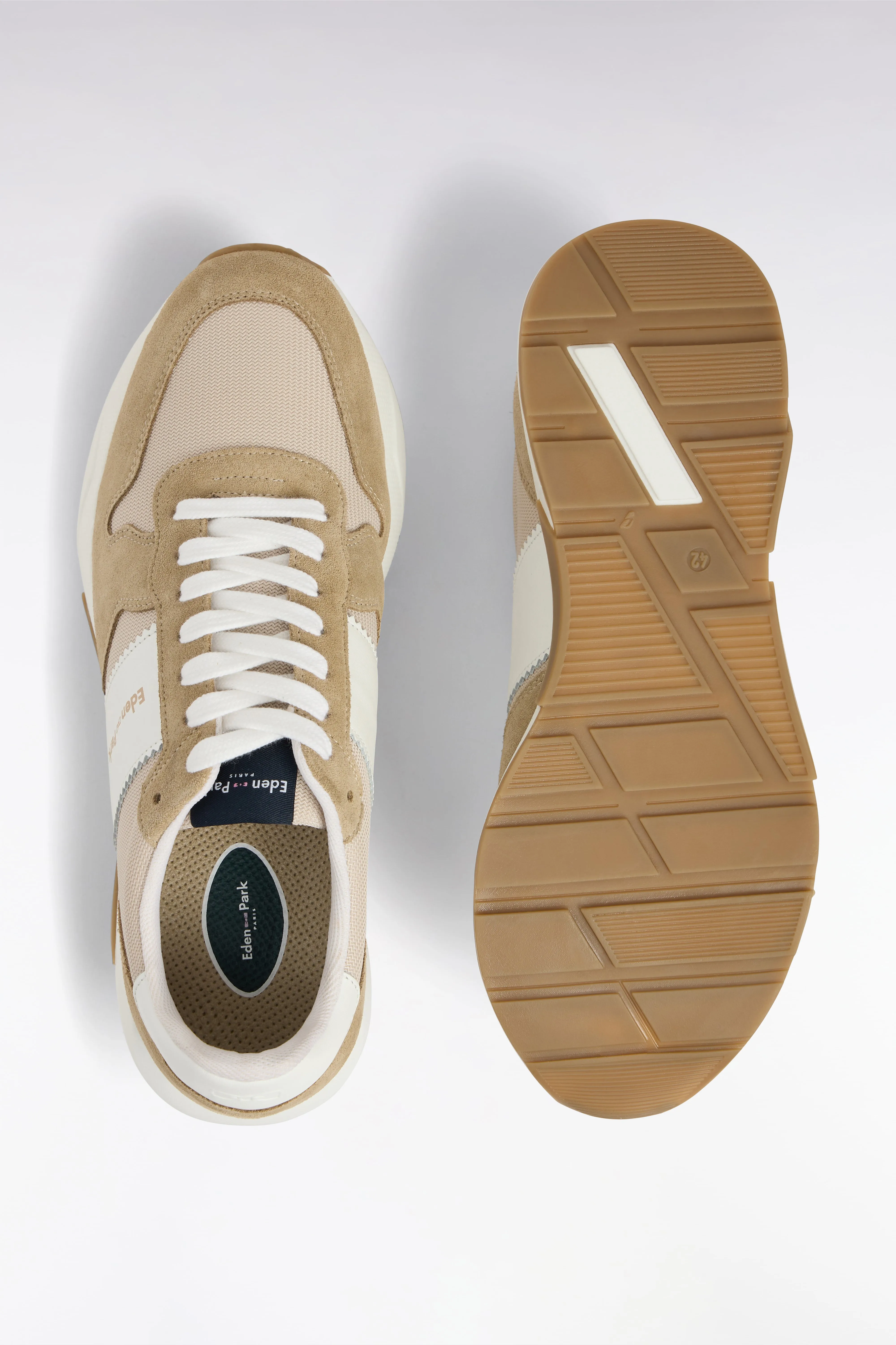 Sneakers multimatières en cuir beiges sold by Eden Park product image thumbnail 3