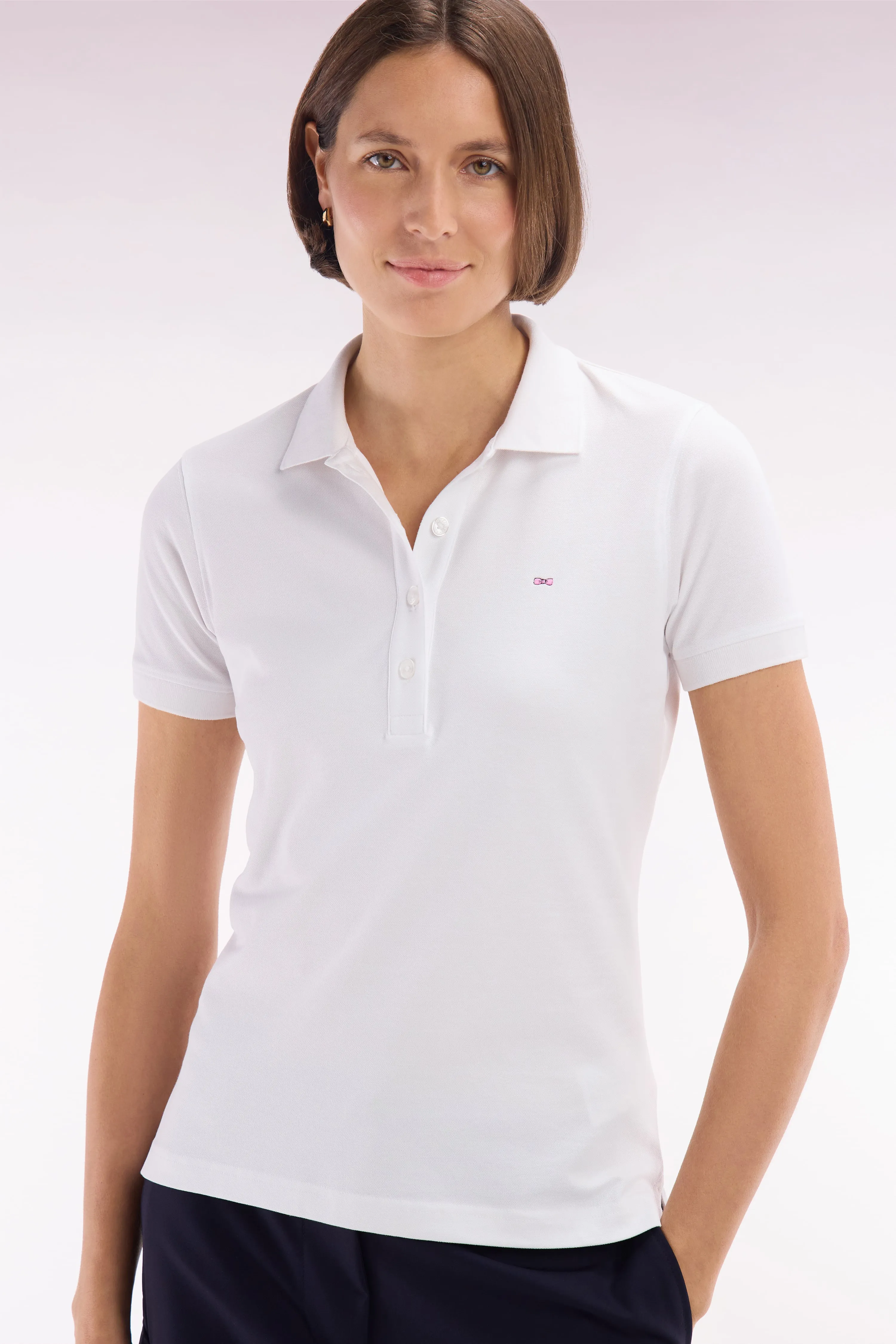 Polo à manches courtes en piqué de coton stretch blanc coupe ajustée sold by Eden Park