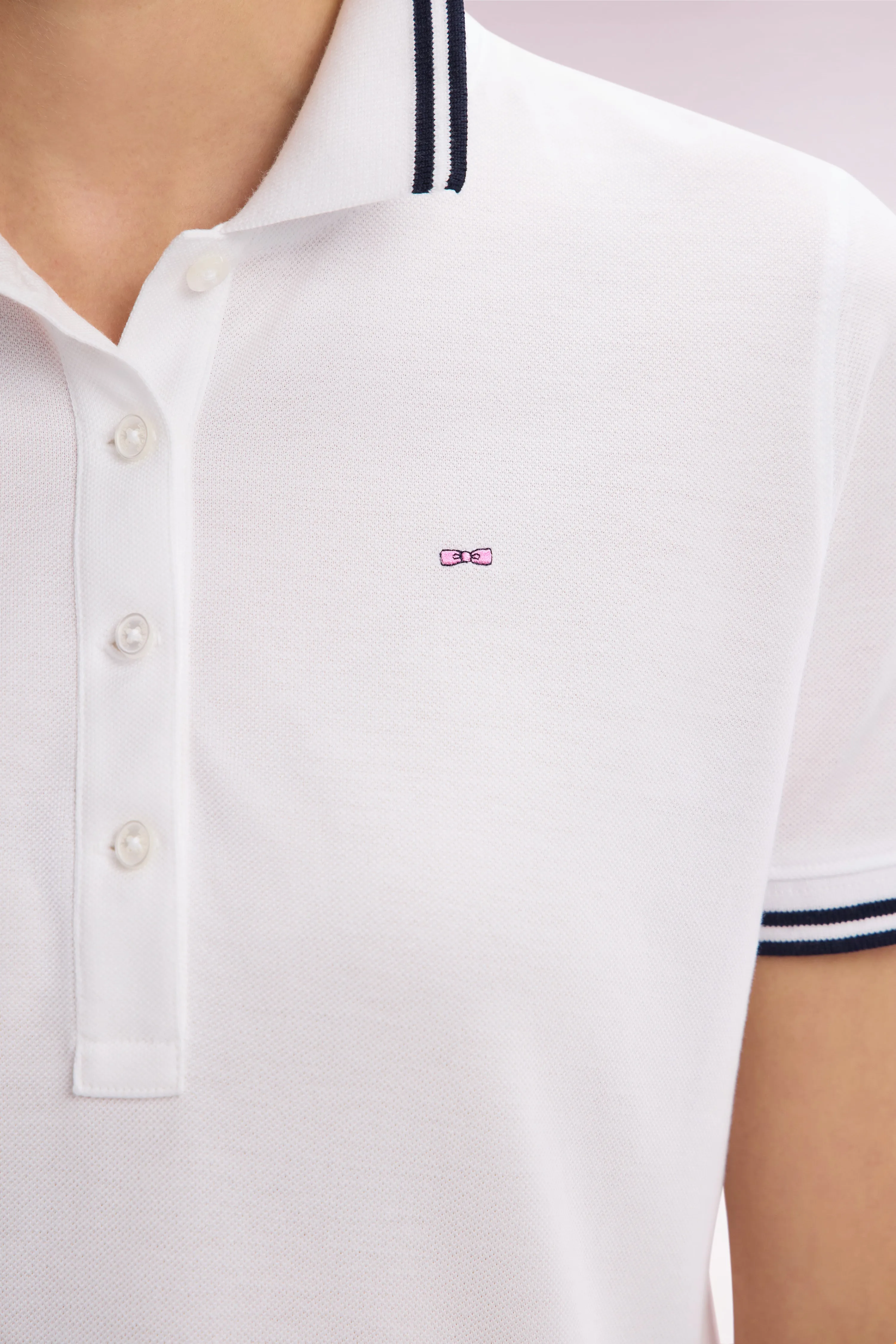 Polo à manches courtes en piqué de coton Pima blanc détails rayés coupe droite sold by Eden Park product image thumbnail 5