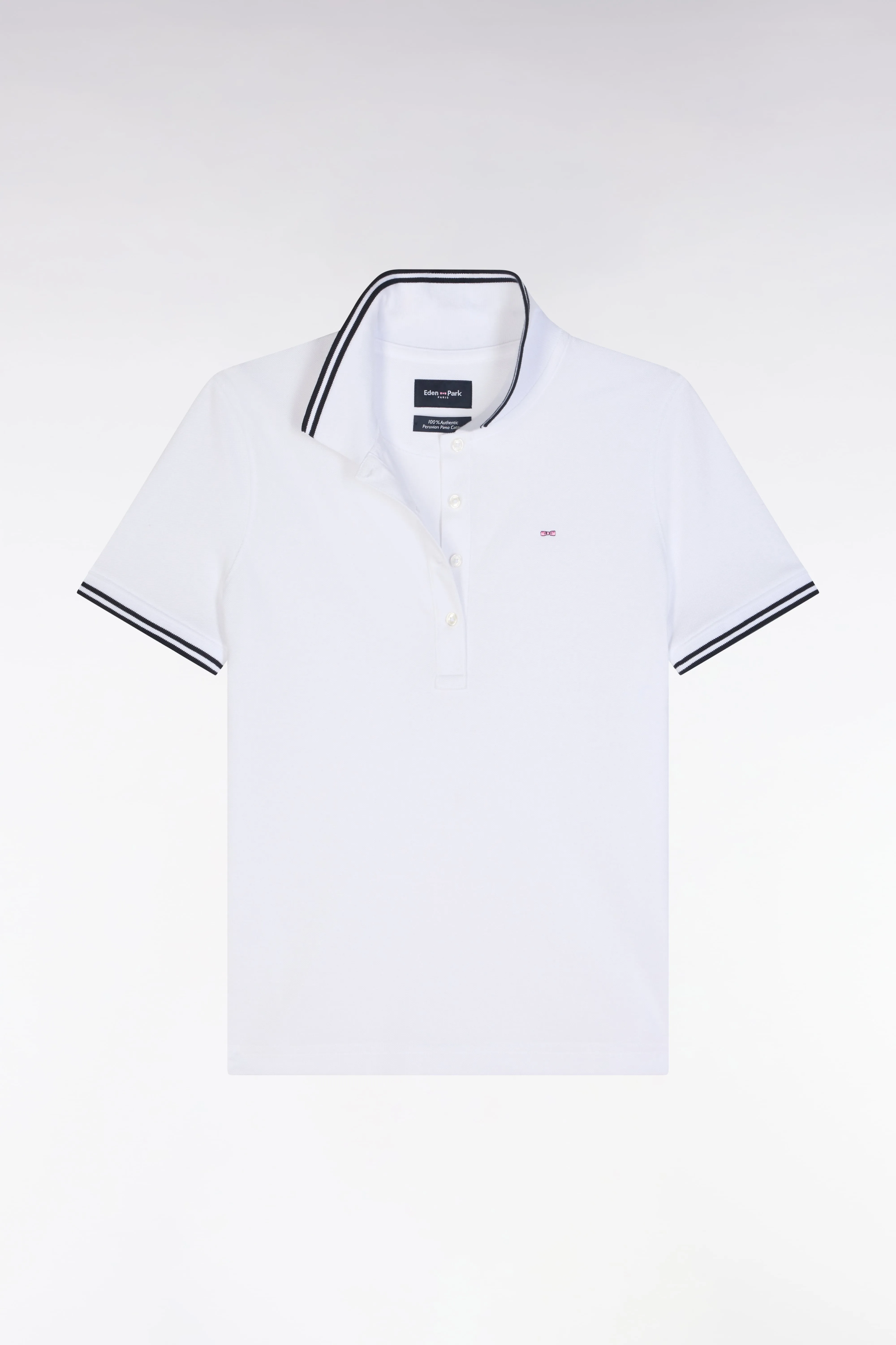Polo à manches courtes en piqué de coton Pima blanc détails rayés coupe droite sold by Eden Park product image thumbnail 2