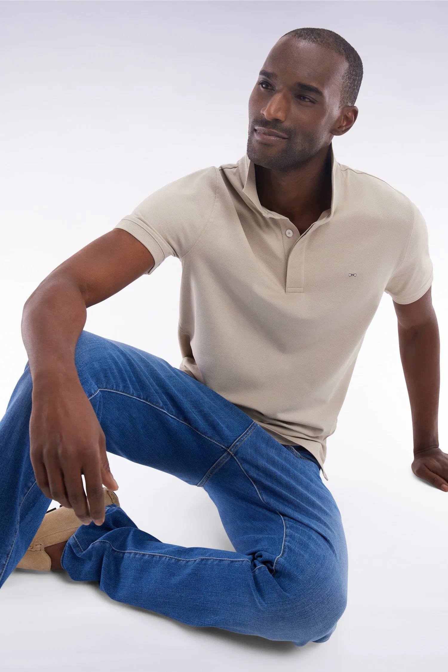 Polo à manches courtes en coton stretch beige coupe ajustée sold by Eden Park product image thumbnail 3