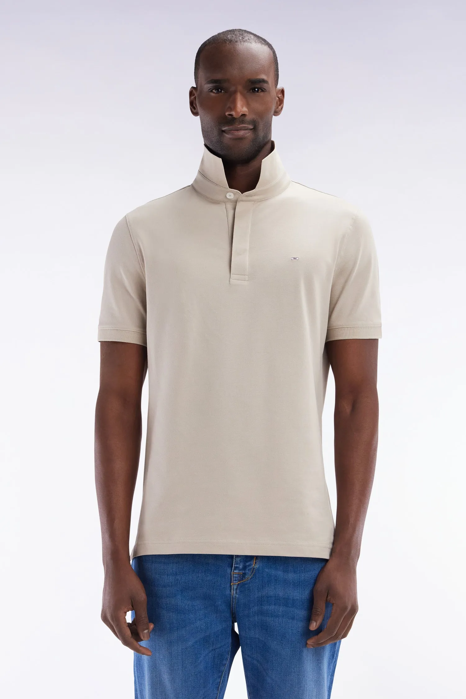 Polo à manches courtes en coton stretch beige coupe ajustée sold by Eden Park
