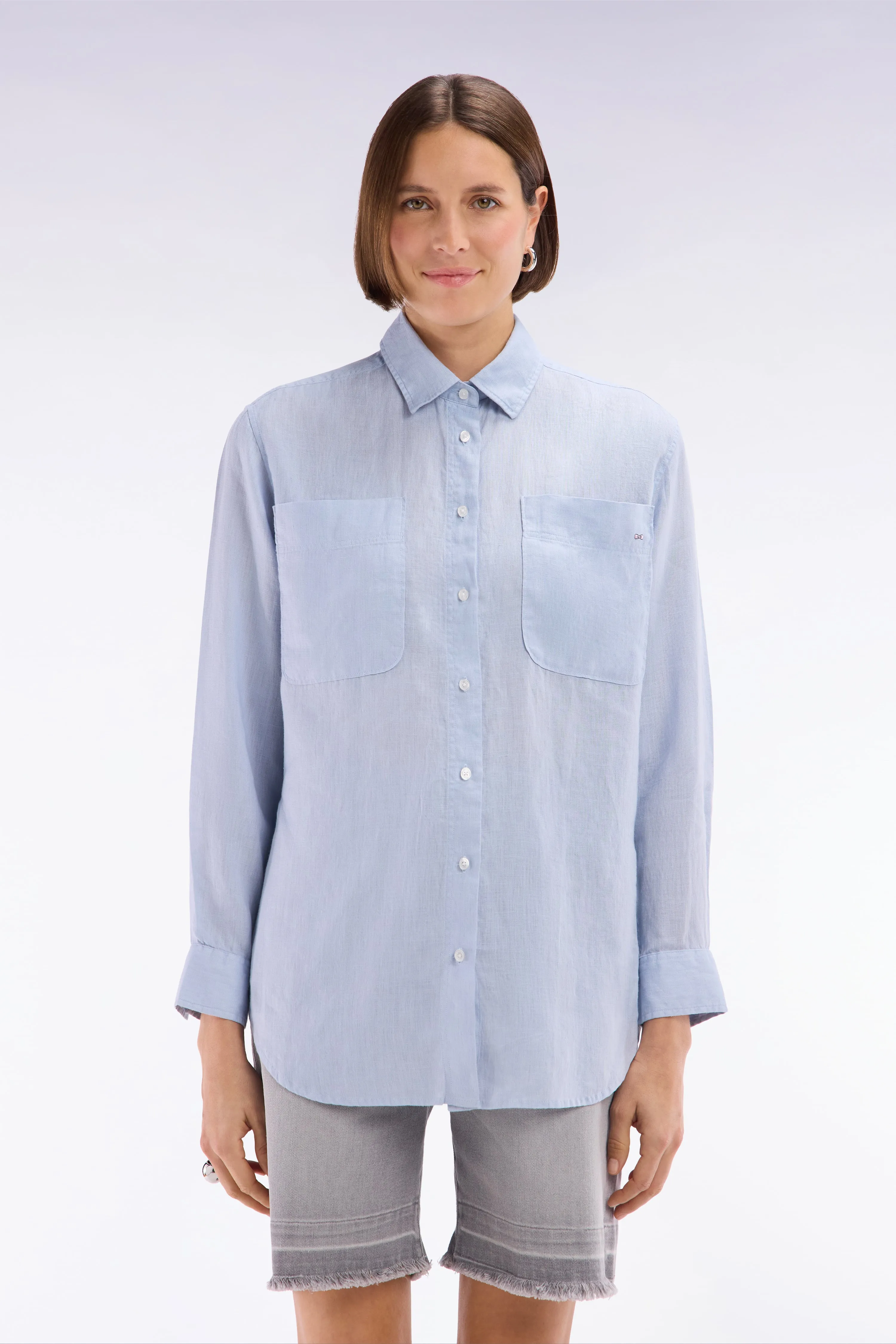 Chemise à poches plaquées en lin gris coupe oversized sold by Eden Park product image thumbnail 3