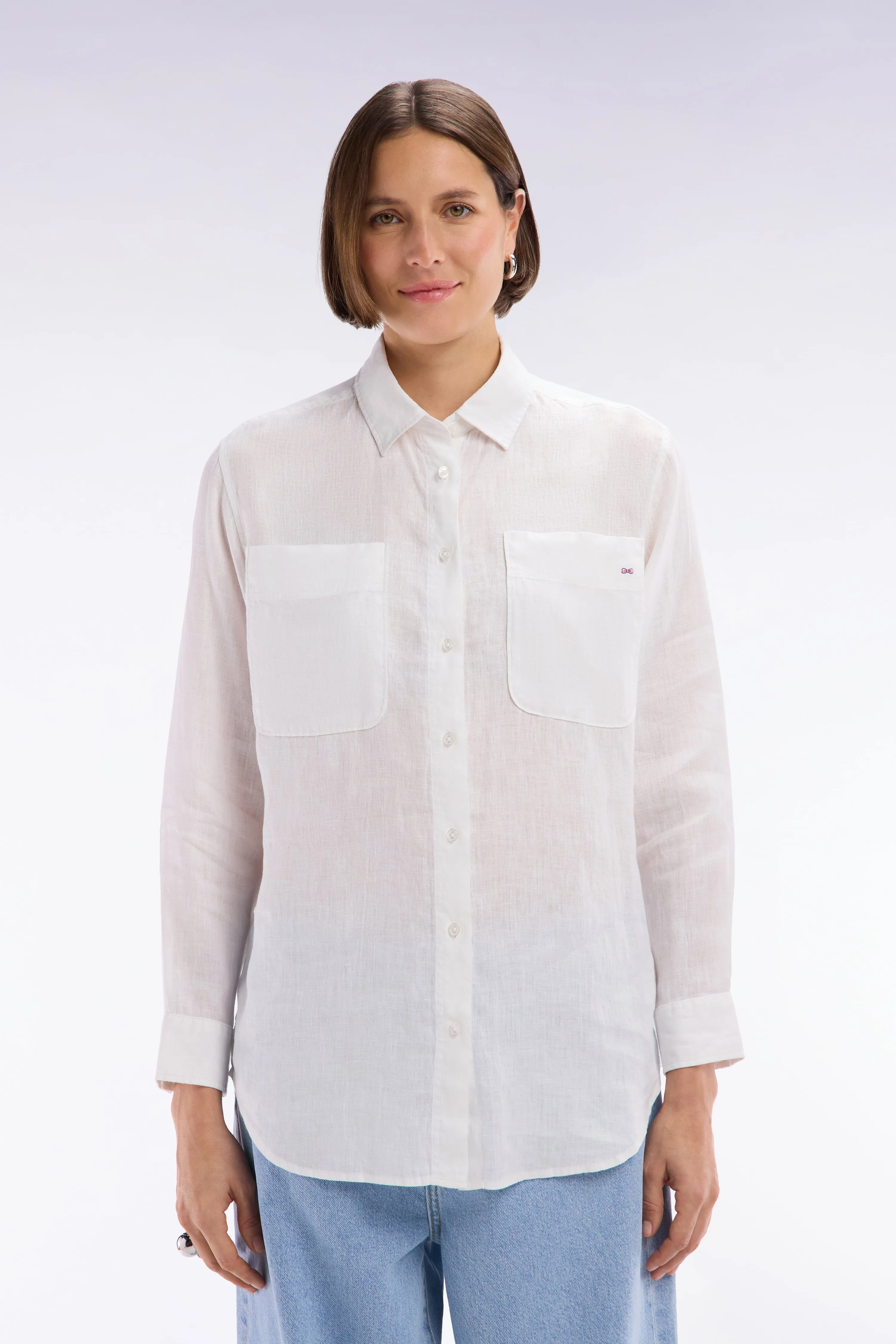 Chemise à poches plaquées en lin blanc coupe oversized sold by Eden Park product image thumbnail 3