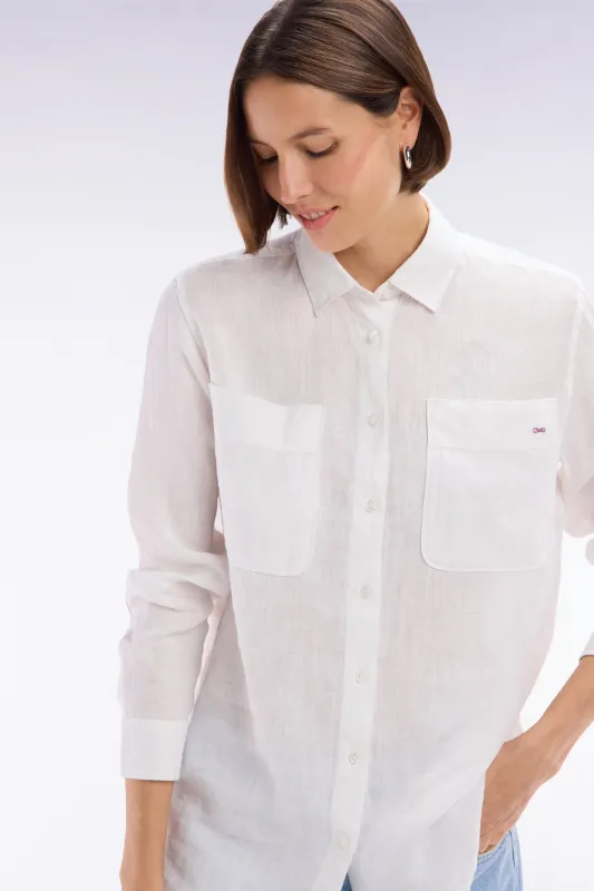 Chemise à poches plaquées en lin blanc coupe oversized made by Eden Park