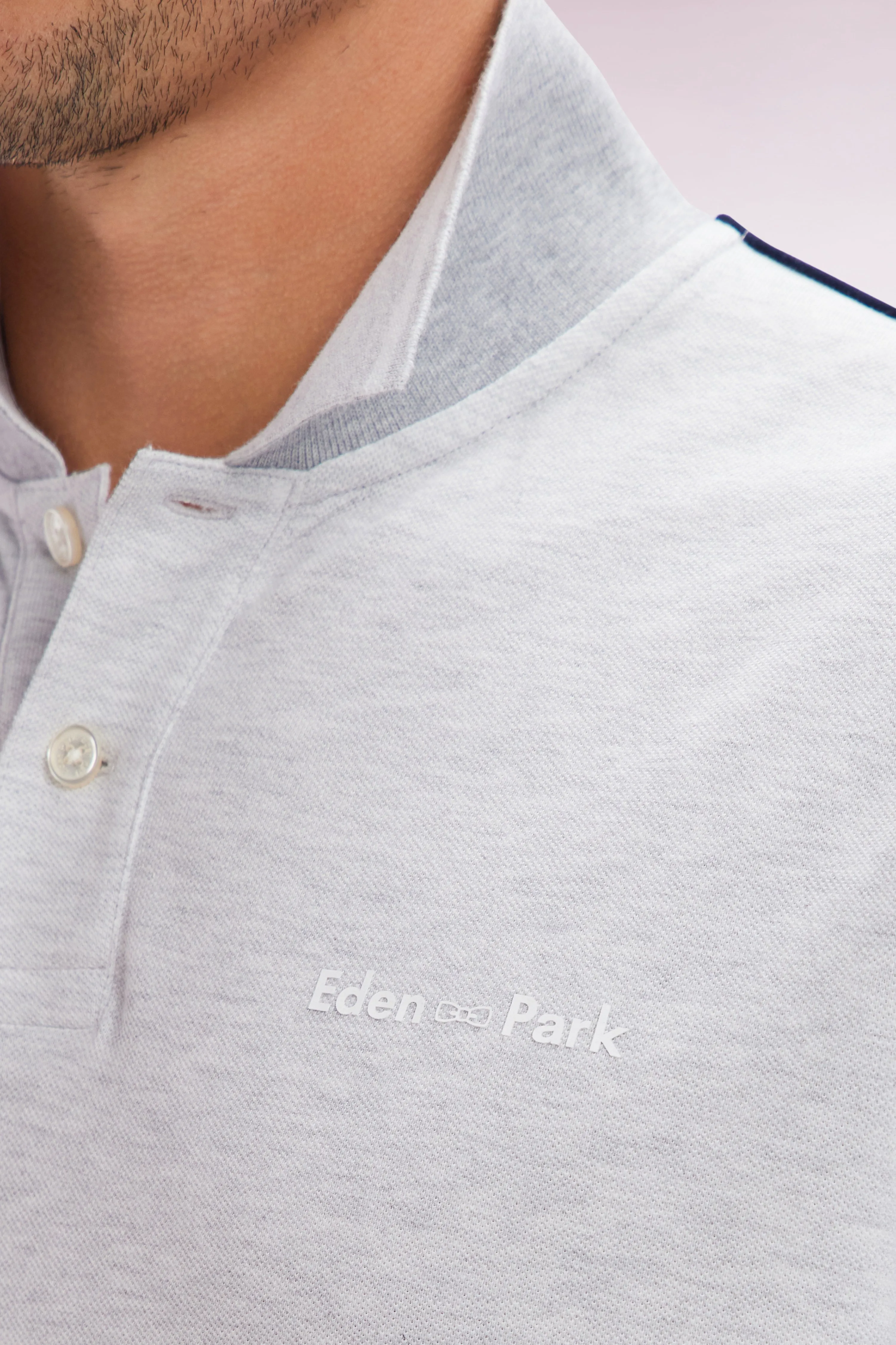 Polo à manches courtes uni en coton gris inscription Eden Park coupe décontractée sold by Eden Park product image thumbnail 5
