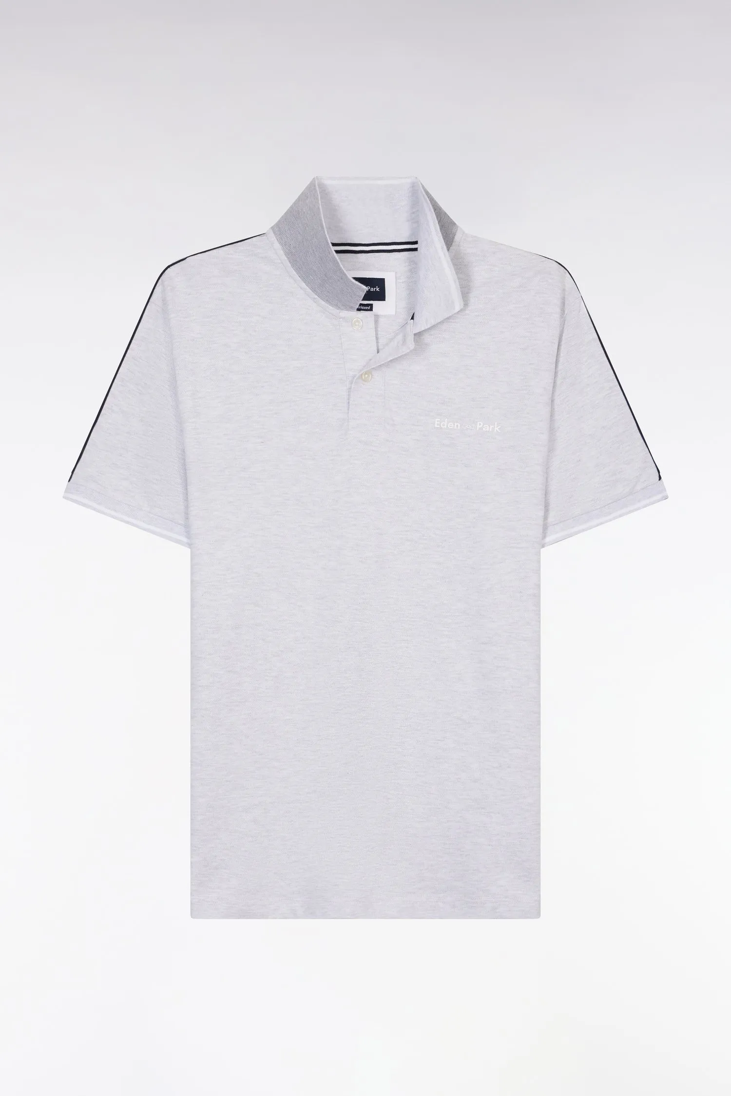 Polo à manches courtes uni en coton gris inscription Eden Park coupe décontractée sold by Eden Park product image thumbnail 2