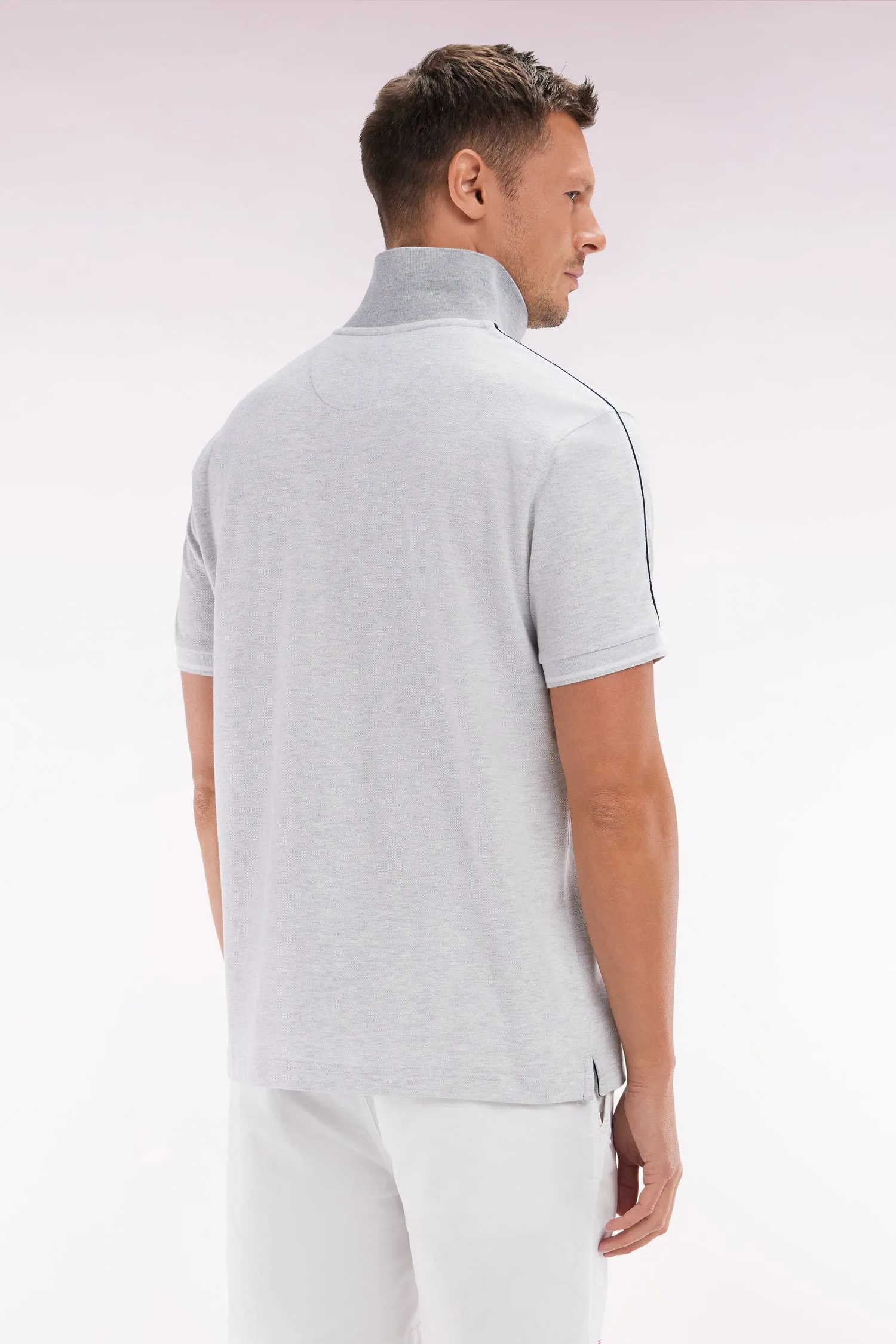 Polo à manches courtes uni en coton gris inscription Eden Park coupe décontractée sold by Eden Park product image thumbnail 4