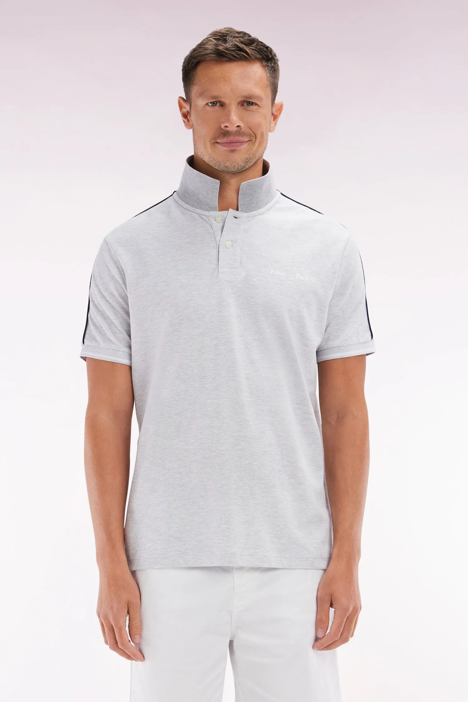 Polo à manches courtes uni en coton gris inscription Eden Park coupe décontractée sold by Eden Park