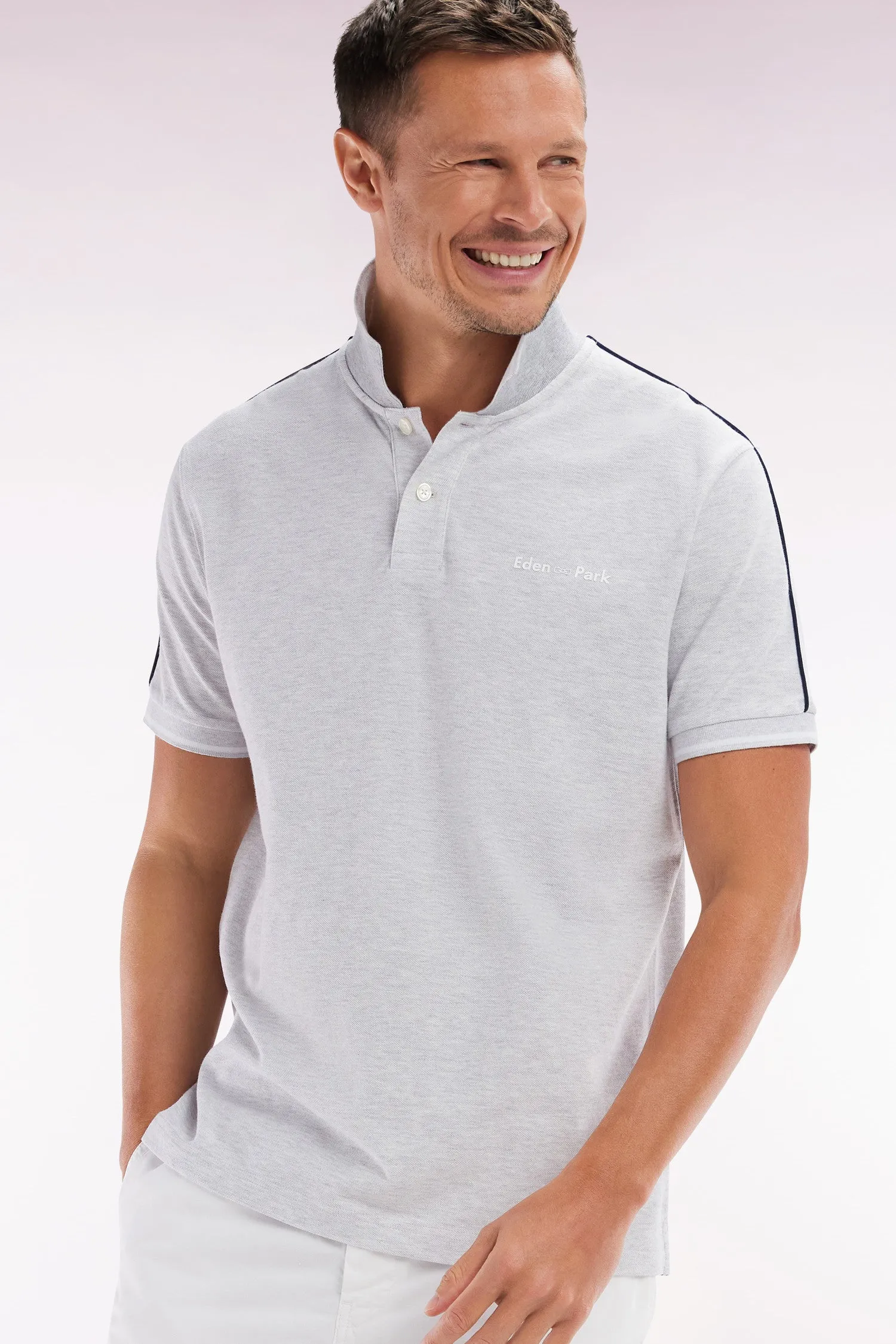 Polo à manches courtes uni en coton gris inscription Eden Park coupe décontractée sold by Eden Park product image thumbnail 3