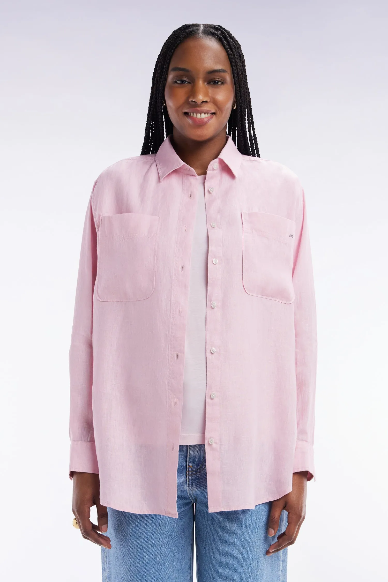 Chemise à poches plaquées en lin rose coupe oversized sold by Eden Park product image thumbnail 3
