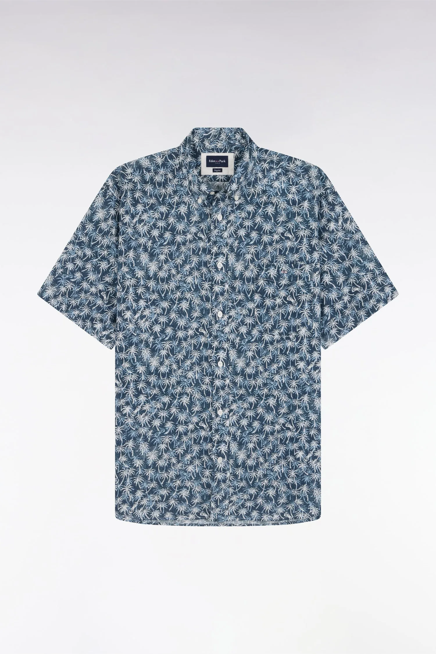 Chemise à manches courtes en coton marine à microimprimé palmiers coupe droite sold by Eden Park product image thumbnail 2