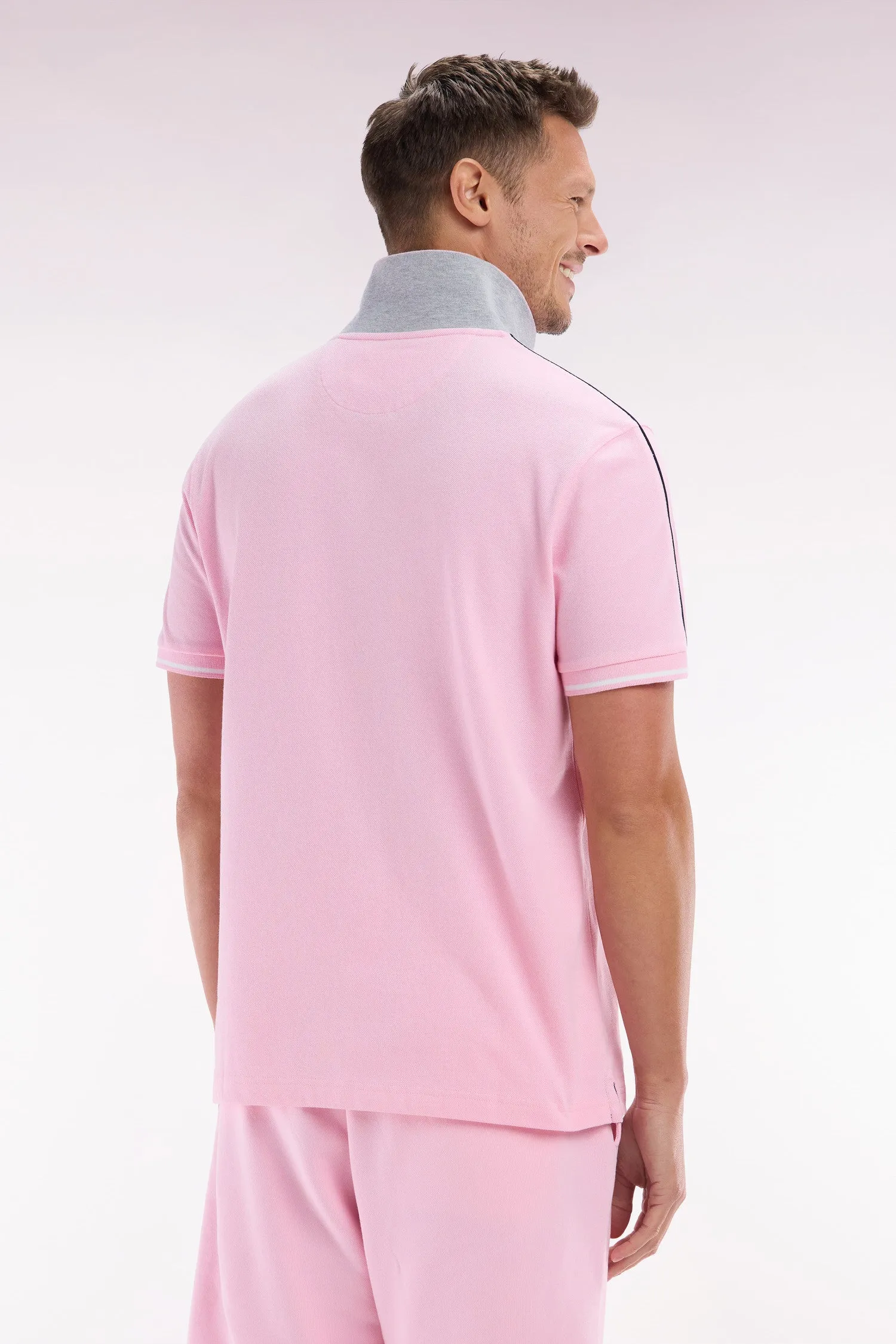 Polo à manches courtes uni en coton rose inscription Eden Park coupe décontractée sold by Eden Park product image thumbnail 4