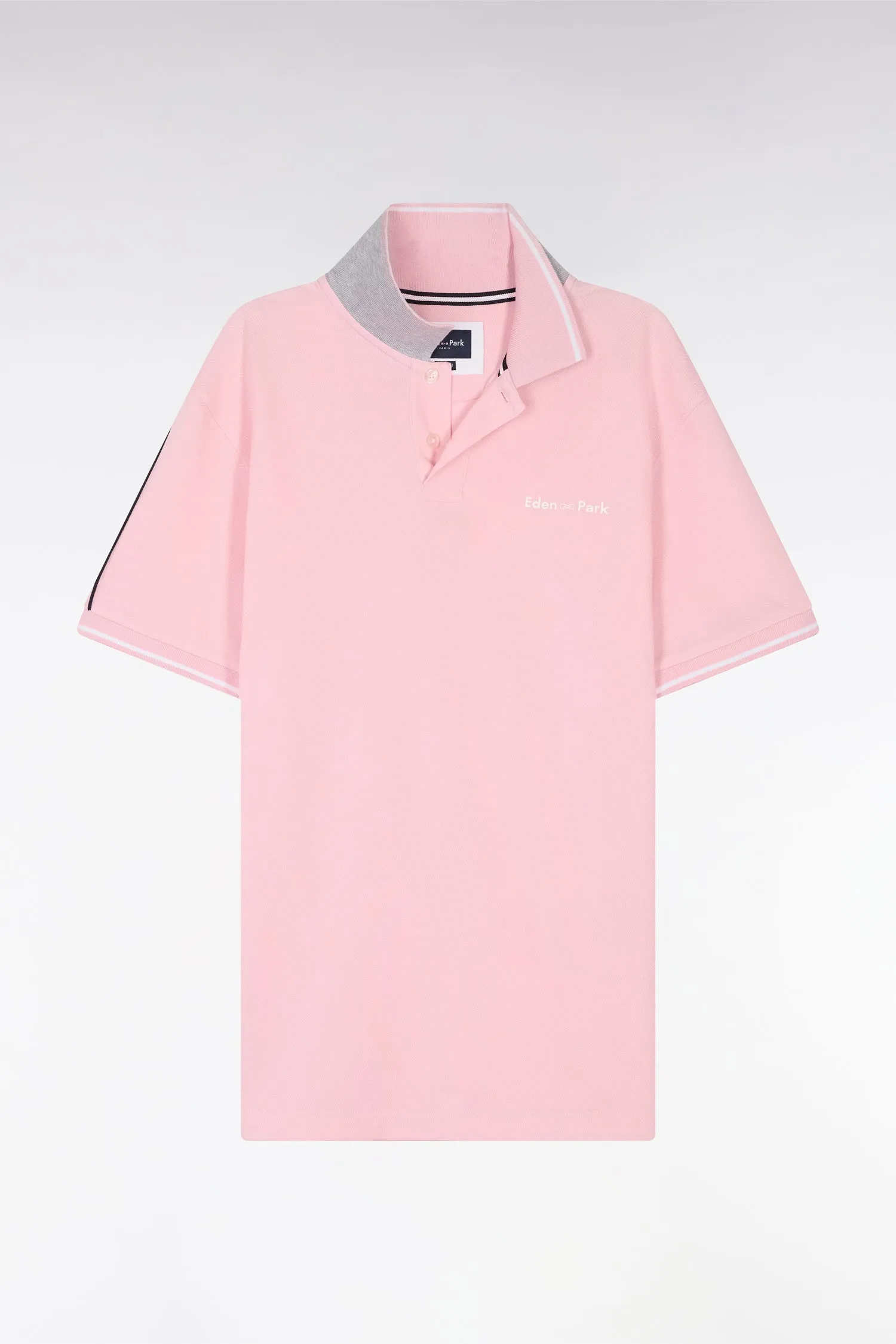 Polo à manches courtes uni en coton rose inscription Eden Park coupe décontractée sold by Eden Park product image thumbnail 2