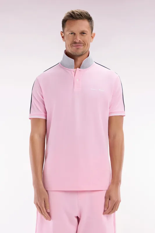 Polo à manches courtes uni en coton rose inscription Eden Park coupe décontractée made by Eden Park