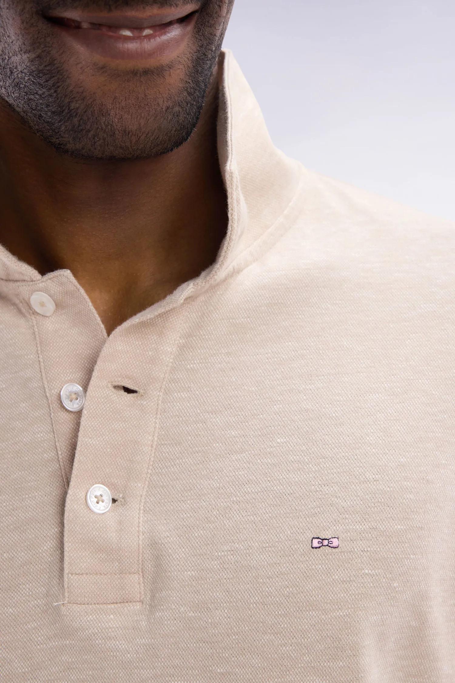 Polo à manches courtes en coton et lin beige coupe droite sold by Eden Park product image thumbnail 5