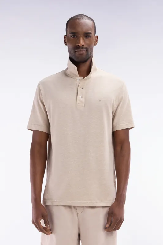 Polo à manches courtes en coton et lin beige coupe droite made by Eden Park