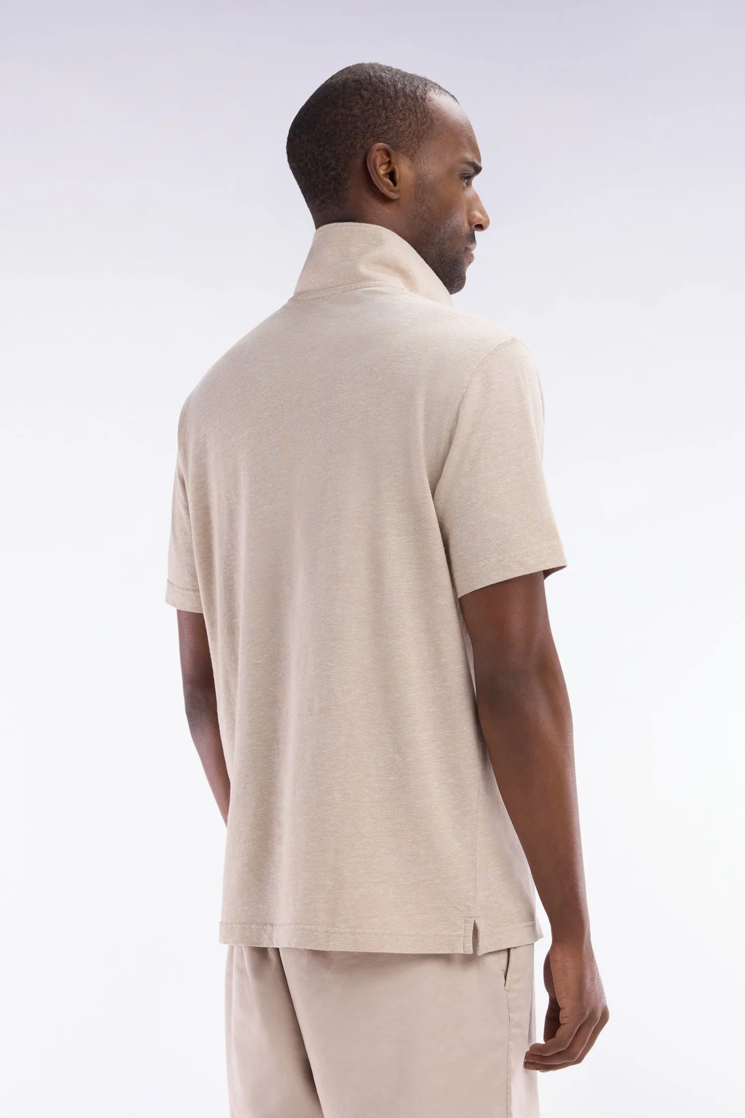 Polo à manches courtes en coton et lin beige coupe droite sold by Eden Park product image thumbnail 4