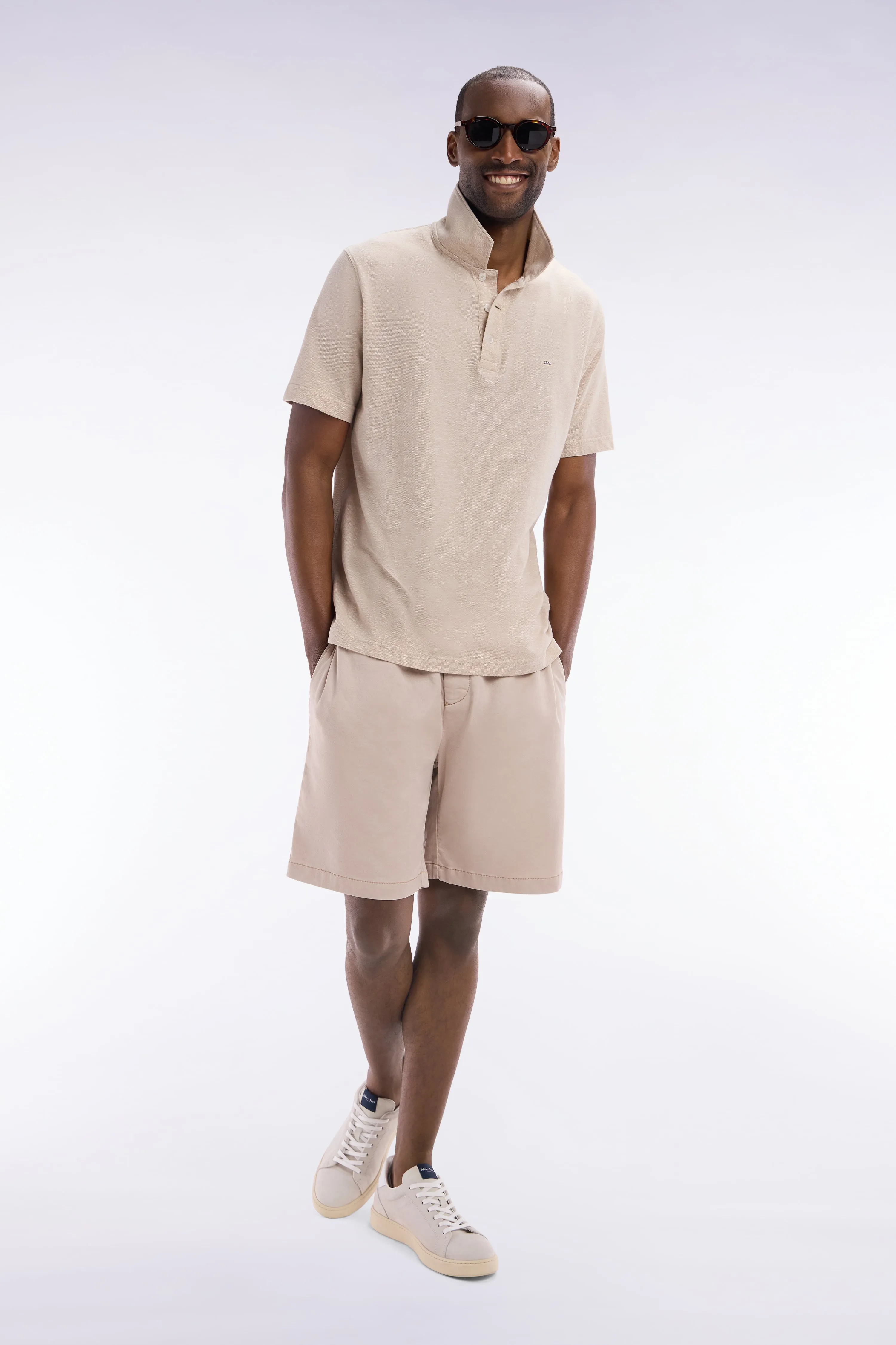 Polo à manches courtes en coton et lin beige coupe droite sold by Eden Park product image thumbnail 3