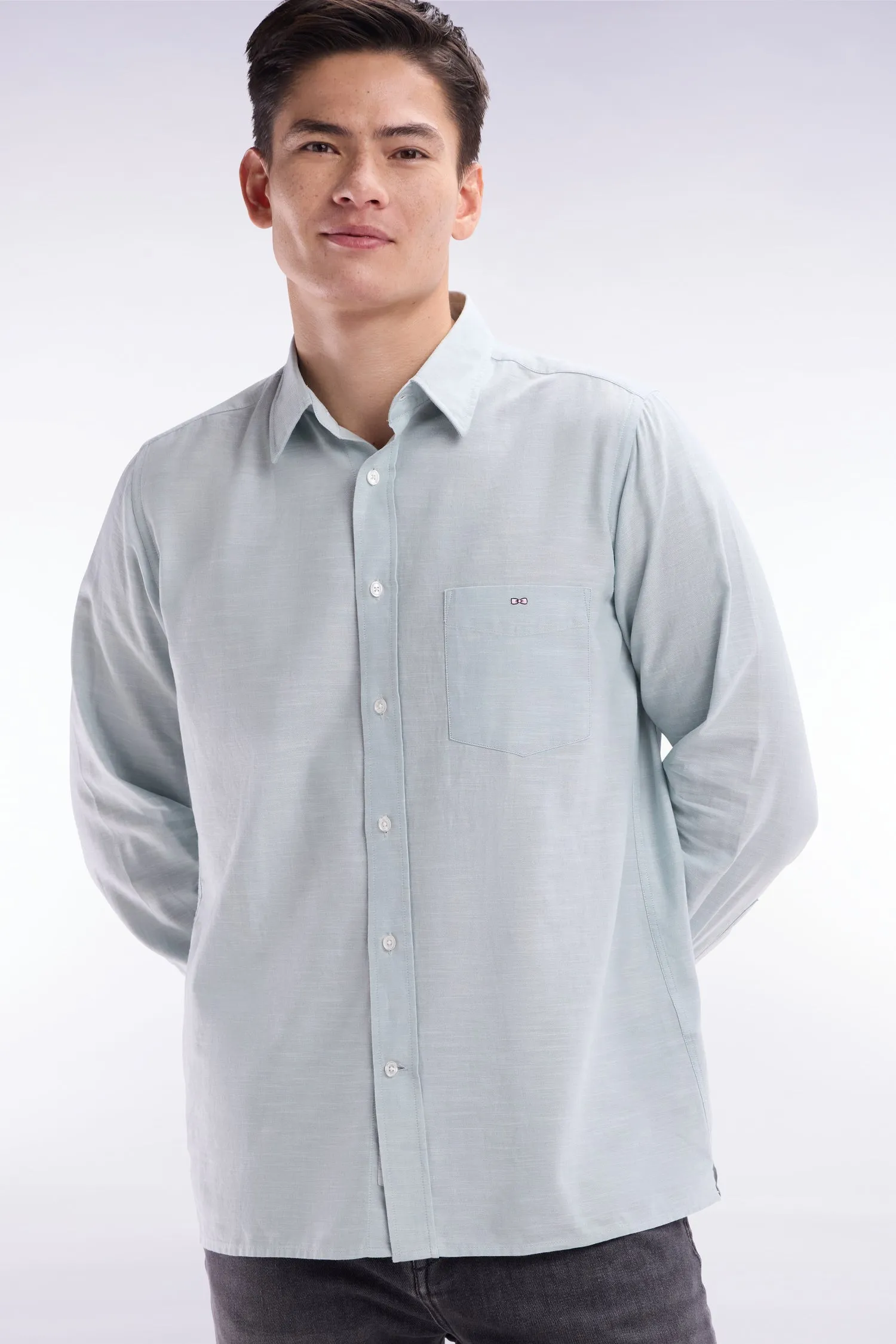 Chemise unie à poche plaquée en coton gris foncé sold by Eden Park product image thumbnail 3