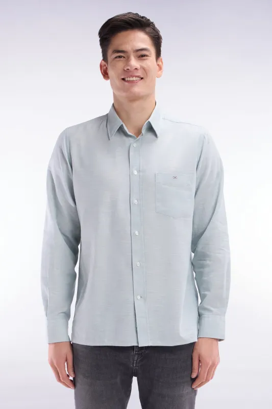 Chemise unie à poche plaquée en coton gris foncé made by Eden Park