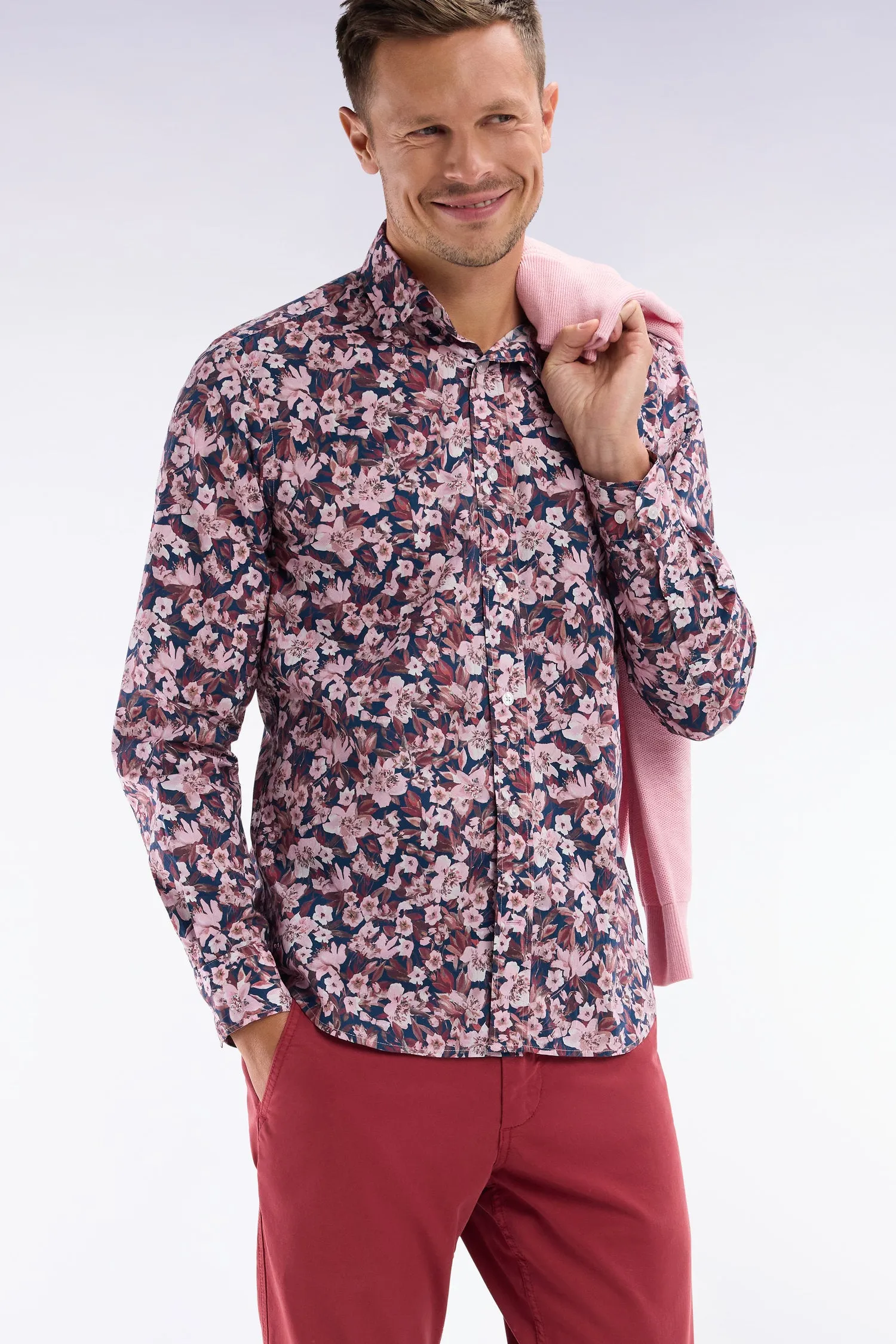 Chemise en popeline de coton à imprimé floral bordeaux coupe droite sold by Eden Park product image thumbnail 3