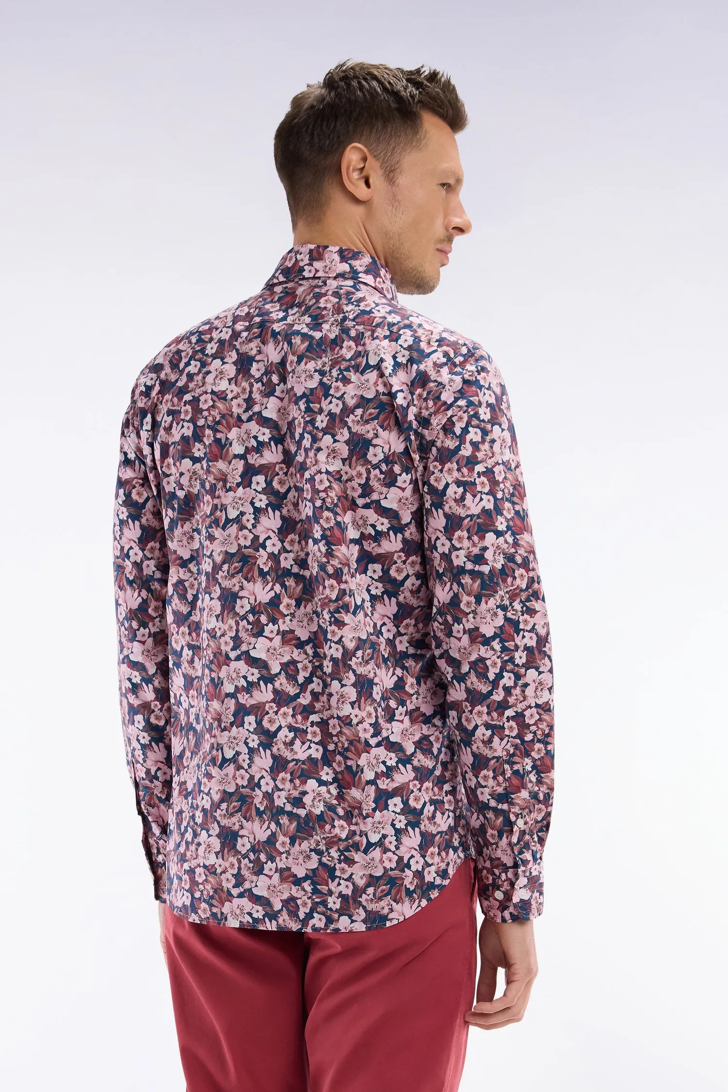 Chemise en popeline de coton à imprimé floral bordeaux coupe droite sold by Eden Park product image thumbnail 4