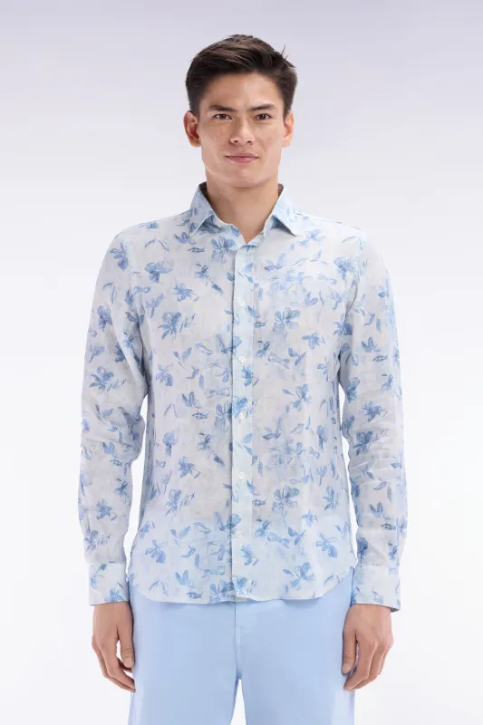 Chemise en lin ciel à imprimé floral coupe ajustée made by Eden Park