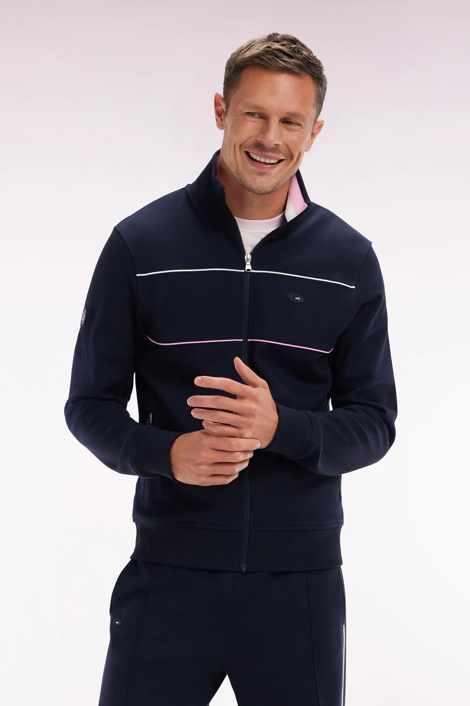 Sweatshirt zippé en coton stretch marine passepoil contrastés coupe droite sold by Eden Park product image thumbnail 3
