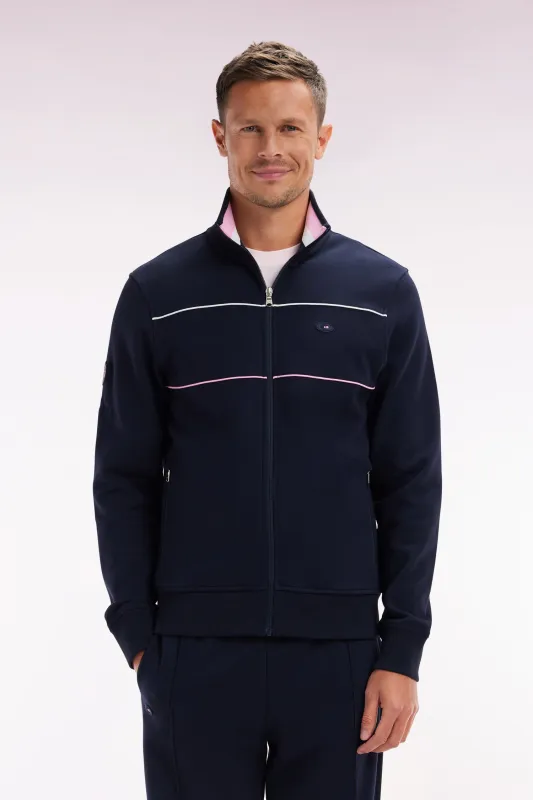 Sweatshirt zippé en coton stretch marine passepoil contrastés coupe droite made by Eden Park